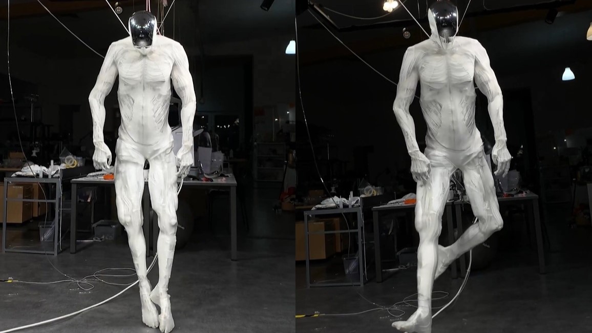 Humanoid 'Protoclone' robot twitches into action while hanging from ceiling in viral video