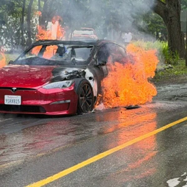 Driver Pulls Up Directly to Firehouse When His Tesla Inexplicably Bursts Into Flames