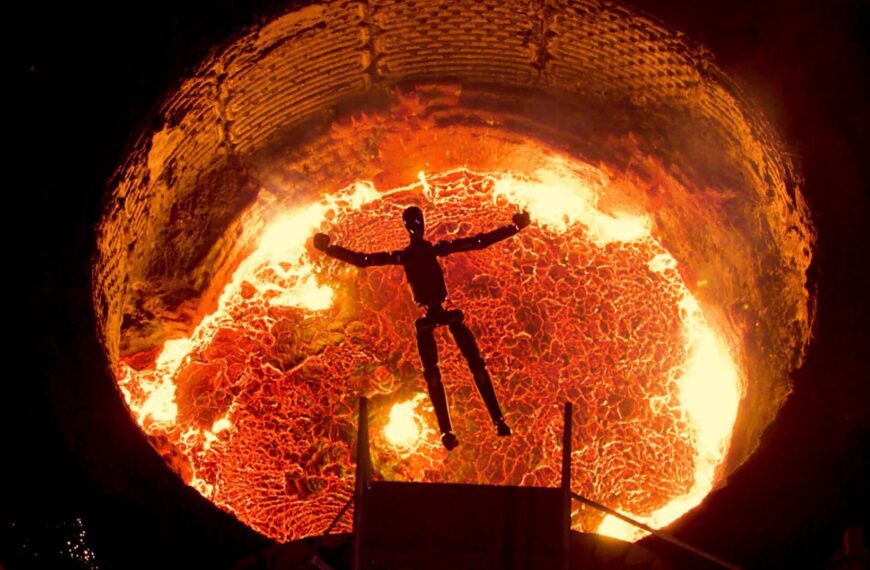 Horde of Obsolete Humanoid Robots Made to Hurl Themselves Into Vat of Liquid Steel for Total Obliteration